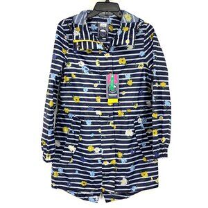 Joules Rain Jacket Livonia Packable Floral Stripe Blue Waterproof NWT
